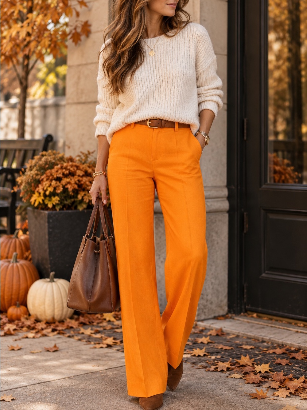 Lauren Ralph Lauren Orange 100% Linen Straight Leg Pants 6P Petite Fall